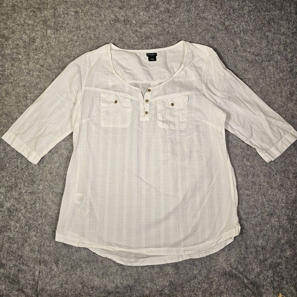 Eddie Bauer Womens White Cotton 3/4 Sleeve Tunic Vacation Beachy Summer Size L